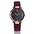 Fashionable women's quartz watch with a purple leather strap and sparkling diamond dial - Purple