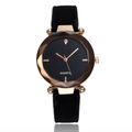 Women's quartz watch with black matte strap and rose gold case featuring diamond cut glass - Black