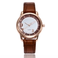 Minimalist quartz watch with brown crocodile pattern leather strap and rose gold case - Brown