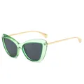 Cat eye sunglasses featuring a transparent green frame with gold metal temples and grey lenses - Transparent Green Frame Grey Lens