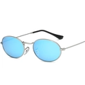 Vintage oval sunglasses with silver metal frame and reflective sky blue mirrored lenses - Silver Frame Ice Blue Lens