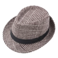 Klassieke bruine geruite wollen fedora hoed voor heren met zwart satijnen lint - 58cm / Khaki