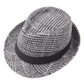 Klassieke fedora hoed van wol met zwart-wit pied-de-poule patroon en een zwart lint - 58cm / Grijs