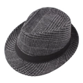 Heren wollen fedora hoed in grijs ruitpatroon met zwarte band voor de winter - 58cm / Zwart