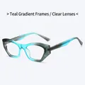 Polygonal cat-eye glasses frame with blue and green gradient finish and clear lenses - Blue Green Gradient Frame Clear Lenses