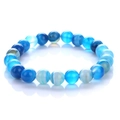 Elegant natural blue striped agate beaded elastic bracelet with polished finish - Blue