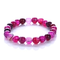 Detail of pink and purple striped agate beaded bracelet showing natural stone textures - Rose Red