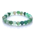 Green striped agate beaded stretch bracelet with polished natural translucent stones - Green