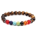 Bracciale di perline occhio di tigre con pietre naturali colorate e metallo argento - Occhio di Tigre Distanziatore Ingranaggio Argento