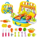 Set cucina per bambini con valigetta a forma di bus giallo e vari accessori cibo - Cucina Giocattolo Gialla