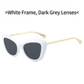 Fashion cat-eye sunglasses with white frame, grey lenses, and gold metal temples - White Frame Dark Grey Lens