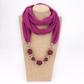 Ethnic style necklace scarf with fuchsia beads and metallic accents on a display neck - 180x40cm / Purplish Red