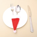 Porte-couverts en forme de mini bonnet de Noël en feutrine rouge et blanc pour table de fête - Mini Bonnet de Noël avec Pompon / Rouge