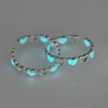 Adjustable hollow heart ring with luminous turquoise glow and silver finish - Blue-Green Luminous
