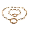 Golden titanium steel interlocking oval link chain necklace and bracelet set - A Style Gold Jewelry Set (KS86117-K)