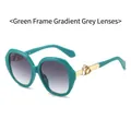 Lunettes de soleil ovales avec monture verte et verres dégradés gris aux branches dorées - Monture Verte Verres Dégradé Violet