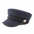 Classic navy blue wool military cap with braided rope detail and anchor buttons - Navy Blue / Approx 58