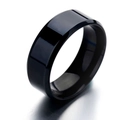 Polished black stainless steel minimalist ring with beveled edges and glossy finish - Black