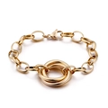 Elegant interlocking circle bracelet in gold finish crafted from durable titanium steel - B Style Gold Bracelet (KB84627-K)