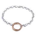 Silver chain necklace featuring interlocking rings in silver, gold, and rose gold finish - A Style Tricolor Gold Necklace (KN29691-K)