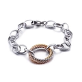 Pulsera de cadena plateada con tres anillos entrelazados en colores combinados - Pulsera de Oro Mixto Estilo A (KB84626-K)