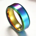 Anillo de banda ancha de acero inoxidable arcoíris con acabado pulido liso - US 8 / Iridiscente