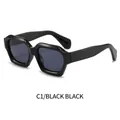 Occhiali da sole geometrici moderni con montatura nera spessa e lenti grigio scuro trendy - Montatura Nera Lenti Grigio Nero