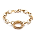 Pulsera de cadena en acero de titanio dorado con detalle de círculo trenzado - Pulsera Dorada Estilo A (KB84624-K)