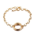 Golden titanium steel interlocking circles bracelet for women with glossy finish - B Style Gold Necklace (KN29692-K)