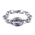 Polished silver titanium interlocking rings bracelet with lobster clasp on white background - B Style Steel Color Bracelet (KB84628-K)