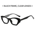 Fashionable geometric cat eye glasses with black acetate frames and clear lenses - Black Frame Clear Lenses