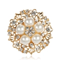 Eleganter Gold-Blumen-Brosche mit weißen Perlen und funkelnden Kristallen im Runddesign - Gold(C008-B)