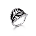 Vintage titanium steel feather ring with white rhinestones in retro silver finish - US 7 / Steel