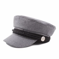 Gray wool military cap with black rope detail and silver anchor button accent - Gray / Approx 58