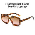 Geometric tortoiseshell sunglasses with brown-pink gradient lenses in a trendy large frame - Leopard Frame Tea Pink Lens