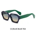 Occhiali da sole poligonali con montatura blu, aste verdi e lenti sfumate blu-tè - Montatura Blu Lente Sfumata Blu-Tè