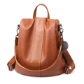 Vintage brown faux leather backpack for women with pom-pom keychain and anti-theft design - Earthy Yellow