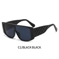 Fashionable oversized black sunglasses with unique quilted texture arms and dark gray lenses - Black Frame Black Grey Lens