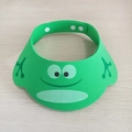 Green adjustable EVA baby shower cap featuring a cute frog cartoon and ear protection - Green Frog (Bagged)