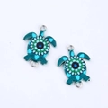 Connecteur double tortue pour bijoux en émail coloré avec monture en métal brillant - Bleu sarcelle