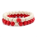 Set di bracciali con perle di turchese rosse e bianche con finitura opaca testurizzata - Turchese Bianco + Turchese Rosso