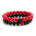 Minimalist beaded bracelet set with vibrant red turquoise and matte black beads - Red Turquoise + Black Turquoise