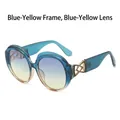 Occhiali da sole rotondi oversize blu trasparenti con lenti sfumate blu e gialle - Montatura Blu Gialla Lenti Blu Gialle