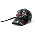 Dettaglio cappello baseball nero con scritte graffiti e cinturino lungo decorativo - Adulto (57-61cm) / Nero