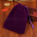 Deep purple velvet drawstring jewelry bag with matching cords on wooden background - 5*7cm / Purple