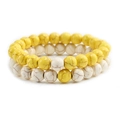 Yellow and white beaded bracelet set with natural marble texture and elastic cord - Yellow Turquoise + White Turquoise