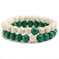 Stackable bracelet set with natural white and green turquoise stones and elastic band - White Turquoise + Green Turquoise