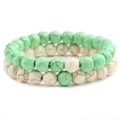 Mint green and white beaded stretch bracelet set with natural turquoise stone texture - White Turquoise + Light Green Turquoise