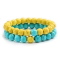 Beaded bracelet set with bright yellow and turquoise blue beads featuring natural textures - Yellow Turquoise + Blue Turquoise
