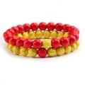 Bracciali elastici stile turchese con perle opache rosso vibrante e giallo brillante - Turchese Giallo + Turchese Rosso